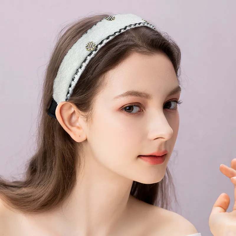 ROYALSASA Cotton Linen Blend Faux Crystal Alloy Bottom Clamp Headbands Women's-1
