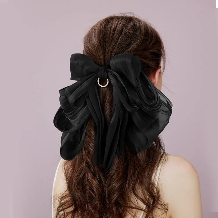 ROYALSASA Silk Chiffon, Faux Crystal Hair Clips Women's-3