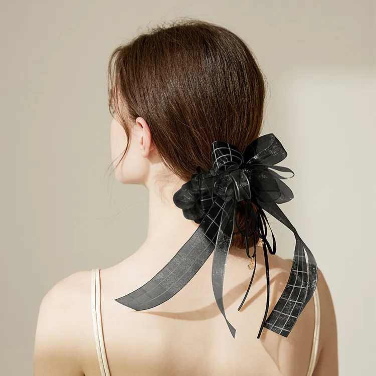 ROYALSASA Silk Chiffon Faux Crystal Hair Tie Women's-1