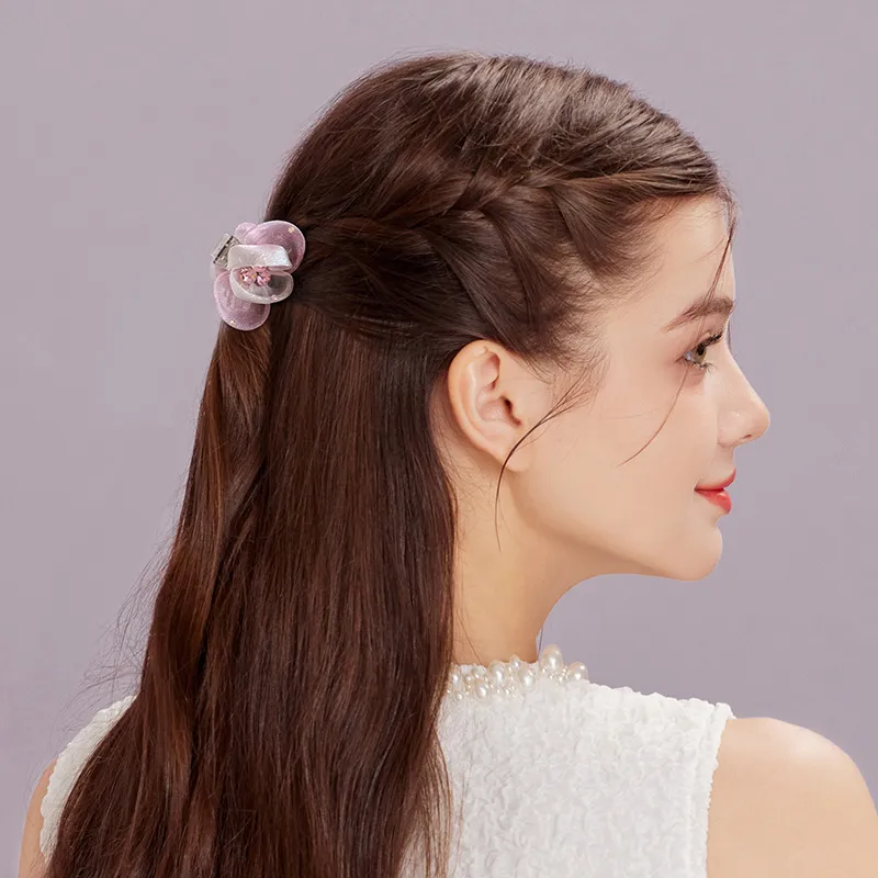 ROYALSASA Silk Chiffon Faux Crystal Acrylic Hair Claw Clip Women's-1
