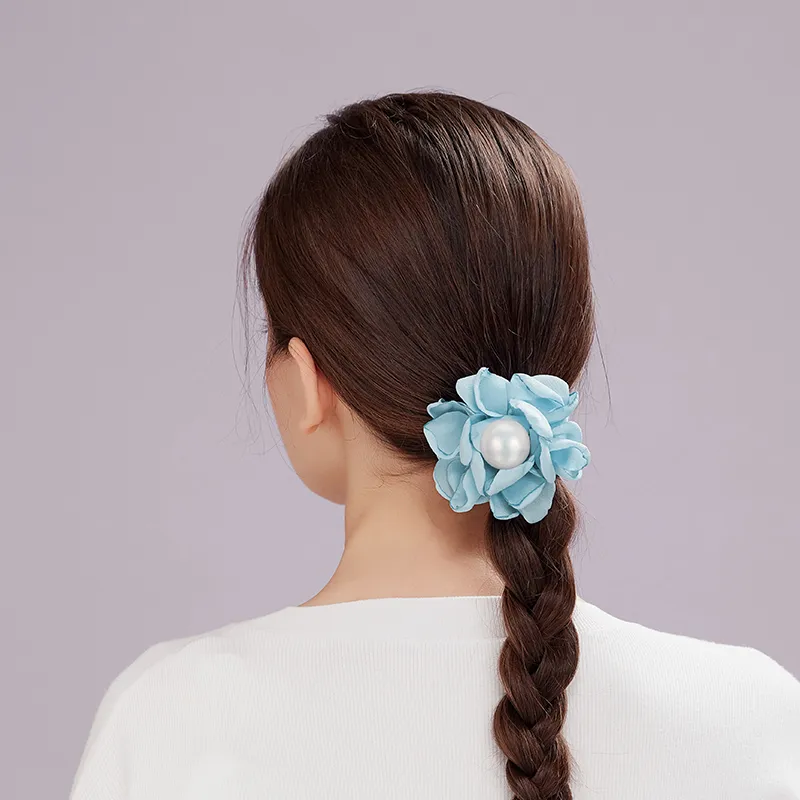 ROYALSASA Silk Chiffon Faux Pearl Hair Tie Women's-2