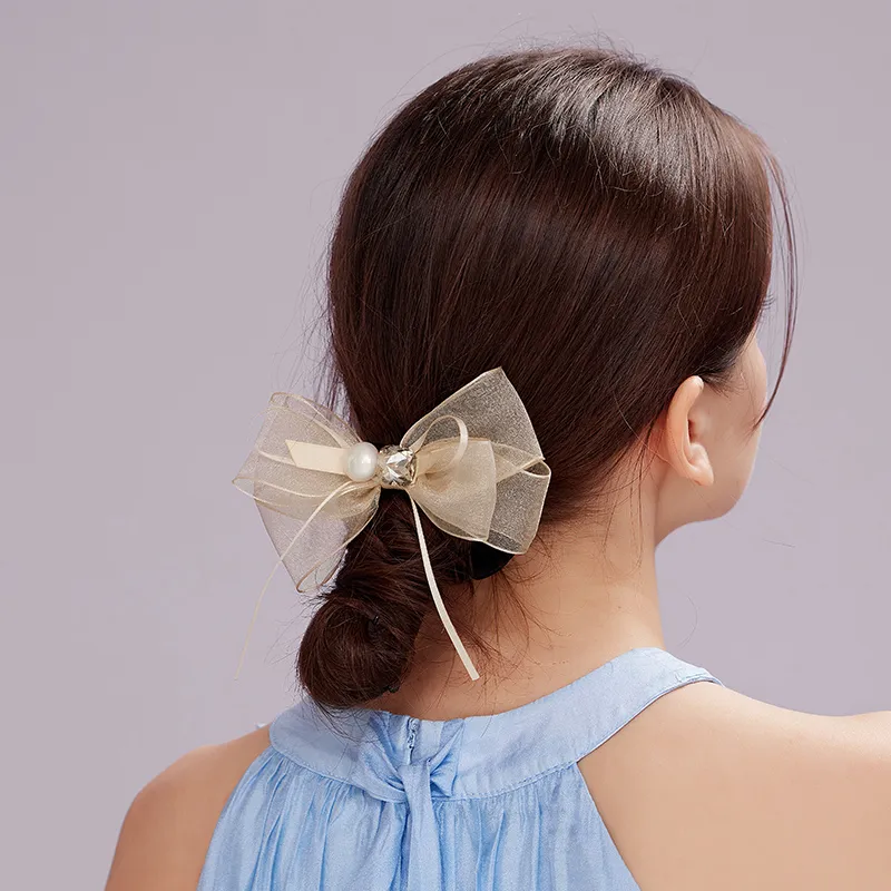 ROYALSASA Polyester Faux Crystal Faux Pearl Hair Tie Women's-1