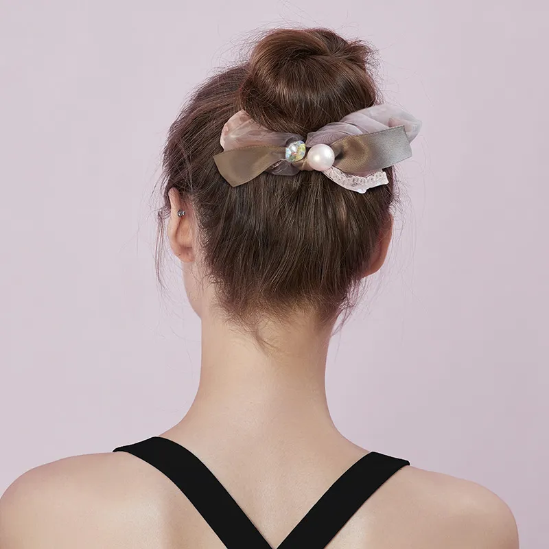ROYALSASA Silk Chiffon, Faux Pearl, Faux Crystal Hair Tie Women's-1