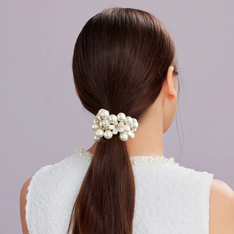 ROYALSASA Rubber Band, Faux Pearl, Faux Crystal Hair Tie Women's-1