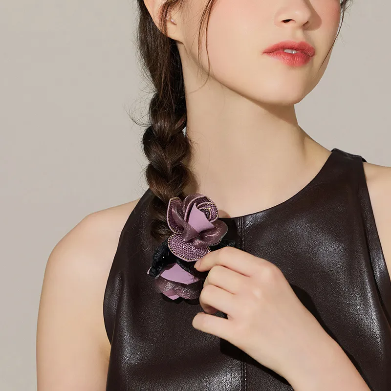 ROYALSASA Silk Chiffon Faux Crystal Hair Clips Women's-1