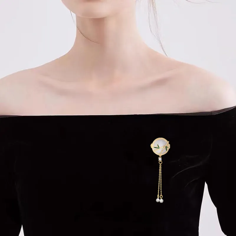 ROYALSASA Copper Faux Pearl Shell Slice Brooches Women's-4