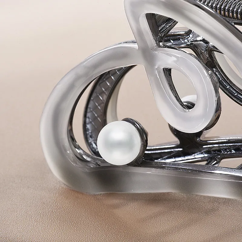 ROYALSASA Acrylic Faux Pearl Alloy Base Grip Hair Claw Clip Women's-1
