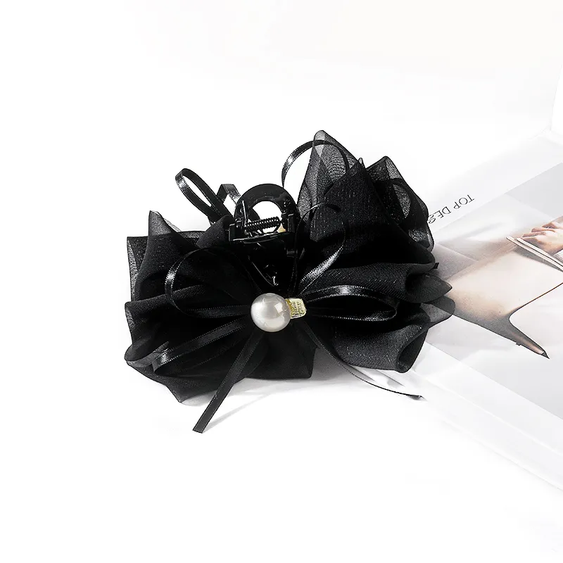 ROYALSASA Silk Chiffon, Faux Pearl Hair Clips Women's-3