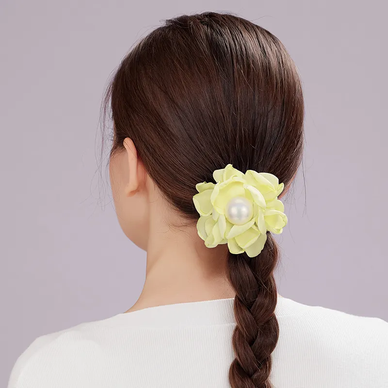 ROYALSASA Silk Chiffon Faux Pearl Hair Tie Women's-5