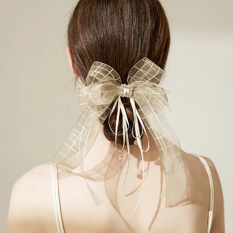 ROYALSASA Silk Chiffon Faux Crystal Hair Tie Women's-6