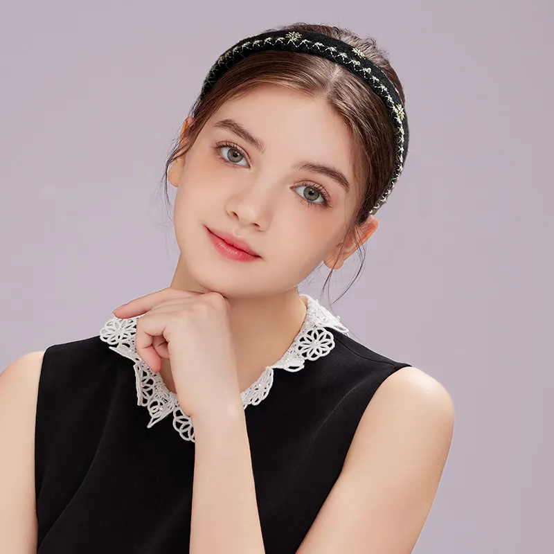 ROYALSASA Cotton Linen Blend Faux Crystal Alloy Bottom Clamp Headbands Women's-5