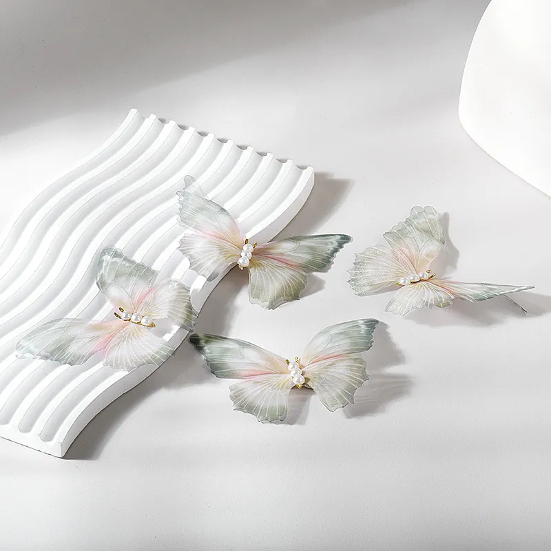 ROYALSASA Silk Chiffon Faux Pearl Hair Clips Women's-10