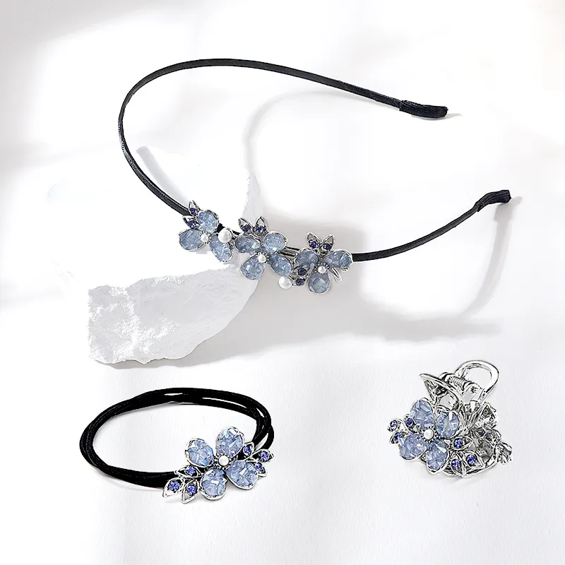 ROYALSASA Three Strand Rubber Alloy Faux Crystal Headbands Women's-5