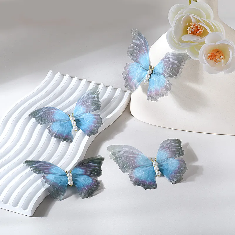 ROYALSASA Silk Chiffon Faux Pearl Hair Clips Women's-4