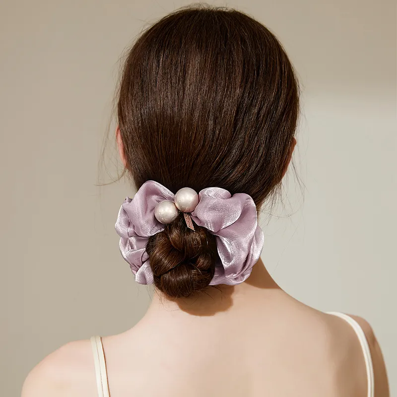 ROYALSASA Silk Chiffon, Faux Pearl Hair Tie Women's-1