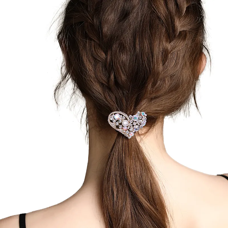 ROYALSASA 3 Strand Rubber Band, Alloy, Faux Crystal Hair Tie Women's-3