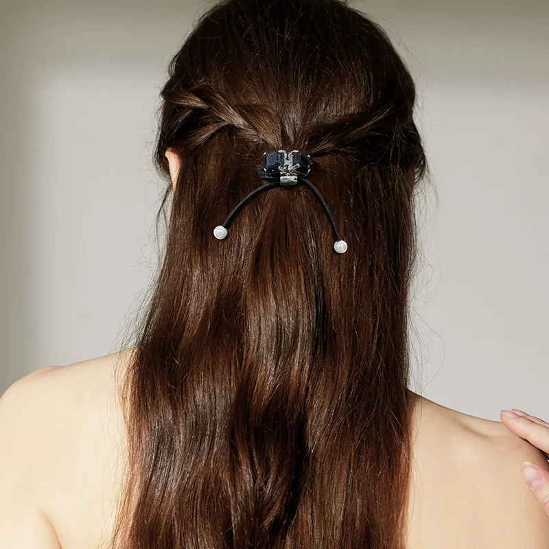 ROYALSASA 2 Pack Rubber Bands Faux Crystal Faux Pearl Hair Tie Women's-2