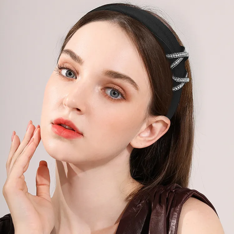 ROYALSASA Rhinestones In Fabric Headbands Women's-3