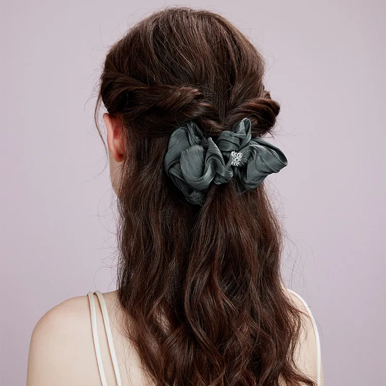 ROYALSASA Silk Chiffon, Faux Crystal Hair Tie Women's-1