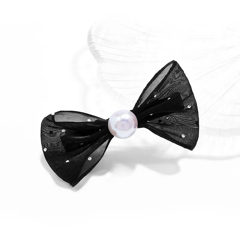 ROYALSASA Silk Chiffon Faux Pearl Edge Clip Women's-1