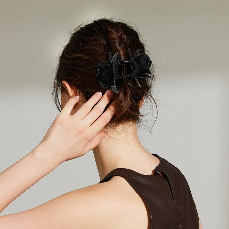 ROYALSASA Silk Chiffon Faux Crystal Hair Clips Women's-3