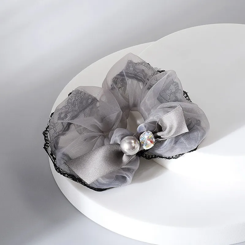 ROYALSASA Silk Chiffon, Faux Pearl, Faux Crystal Hair Tie Women's-4