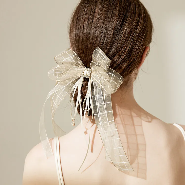 ROYALSASA Silk Chiffon Faux Crystal Hair Tie Women's-5