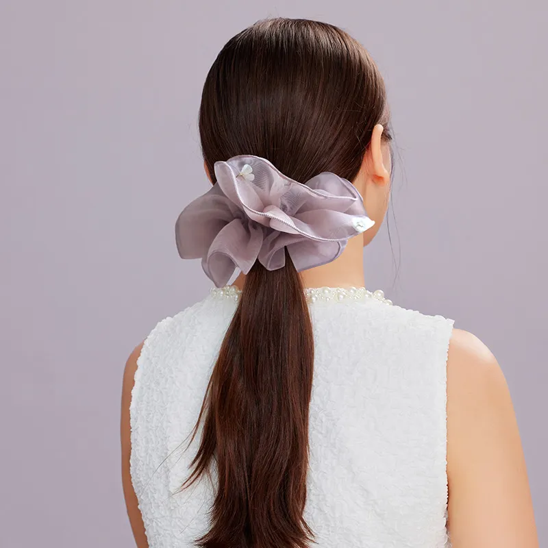 ROYALSASA Silk Chiffon, Faux Crystal Hair Tie Women's-3