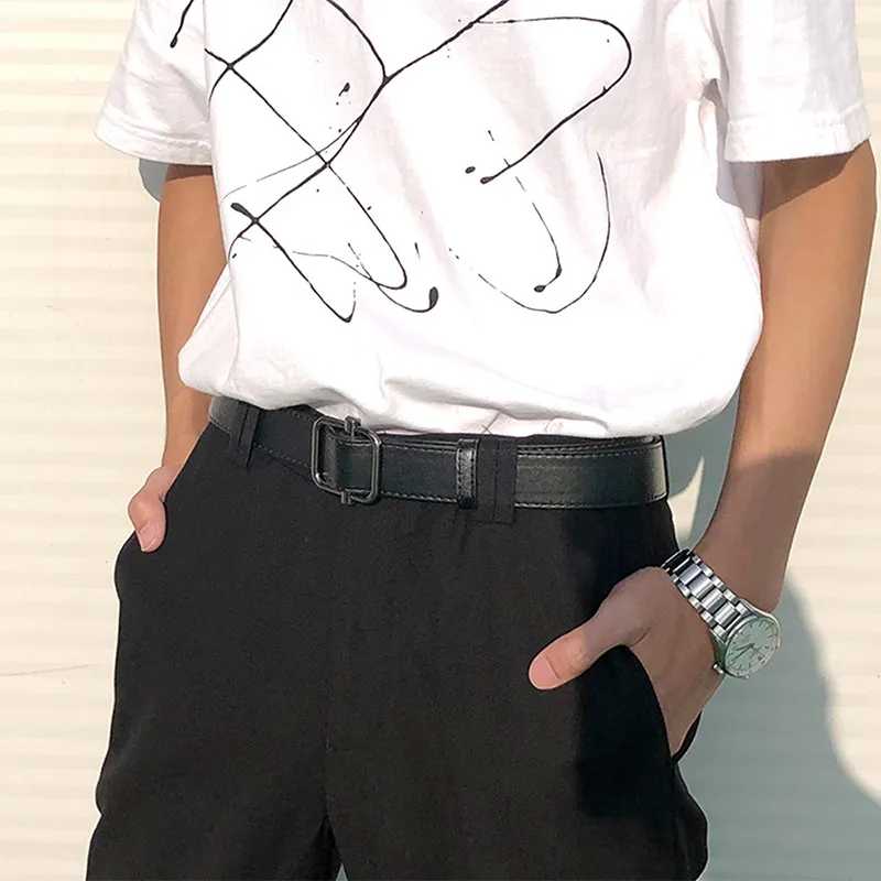 FUO No Hole Slide Buckle Design, Korean Style Pants Belt Slimming Leather Belts Unisex Width 3.3CM-1