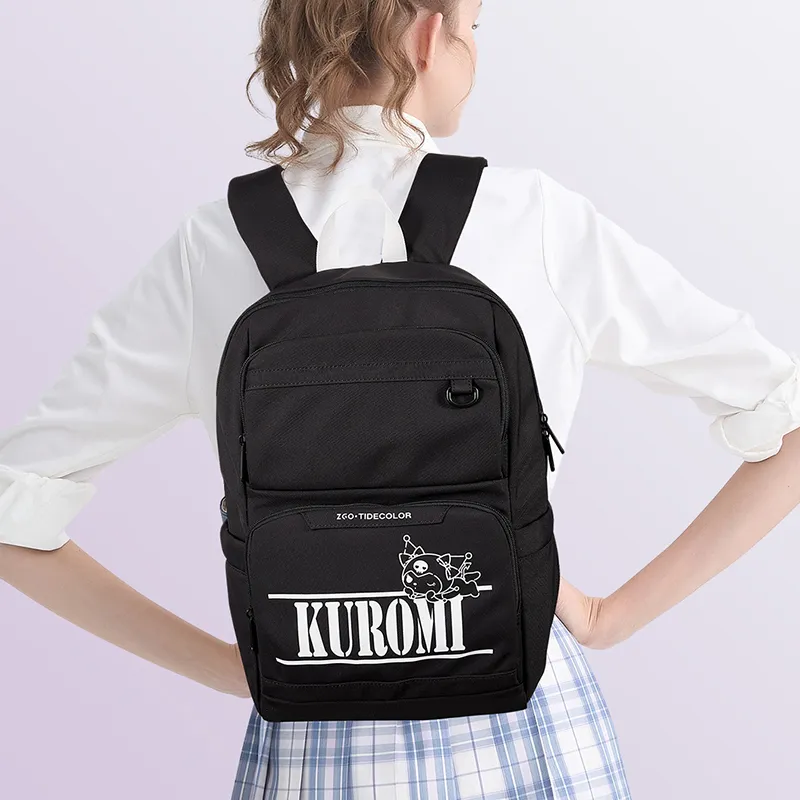 Zgo Sanrio IP Collaboration Kulomi Polyester University Student Backpack Tubas Unisex Black-4