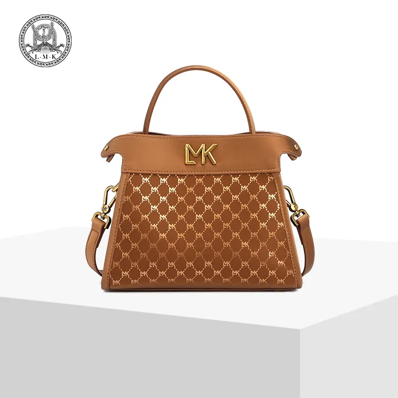 LMK Cow Leather Fashion Commute Handbag One Shoulder Regular Unisex Luxurious Gold-1