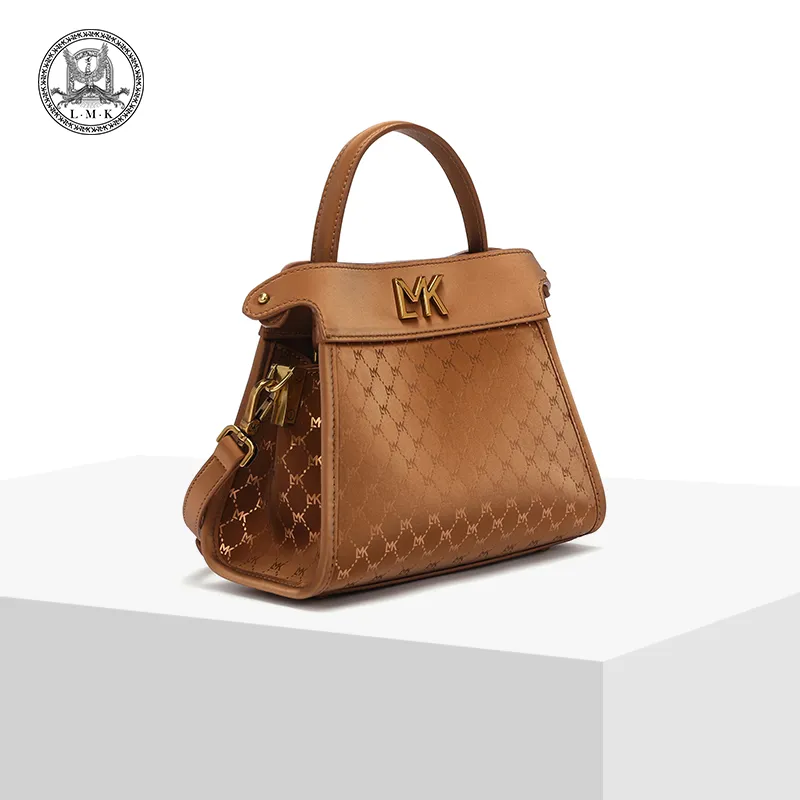 LMK Cow Leather Fashion Commute Handbag One Shoulder Regular Unisex Luxurious Gold-2