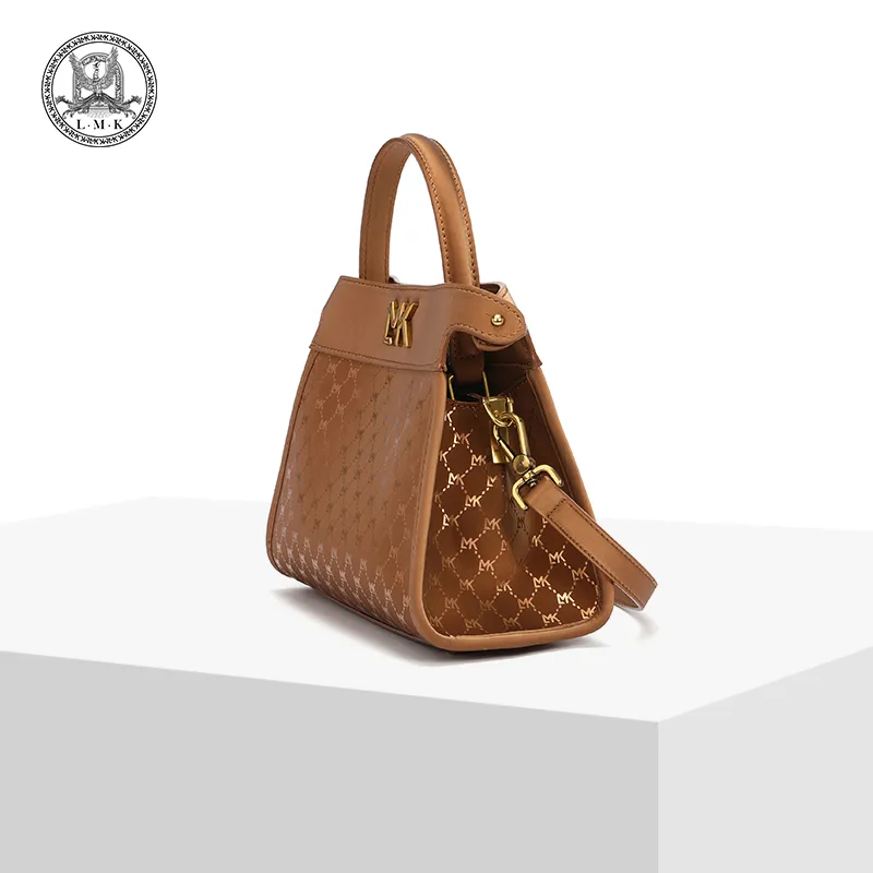 LMK Cow Leather Fashion Commute Handbag One Shoulder Regular Unisex Luxurious Gold-3