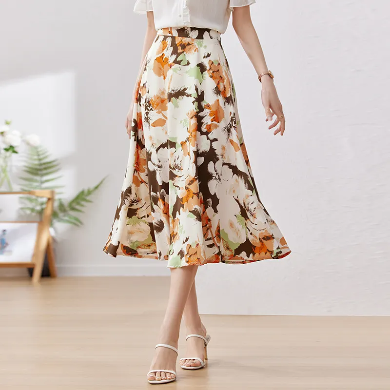 FANQIN Casual Long Skirts Women's Apricot Base With Neroli-2