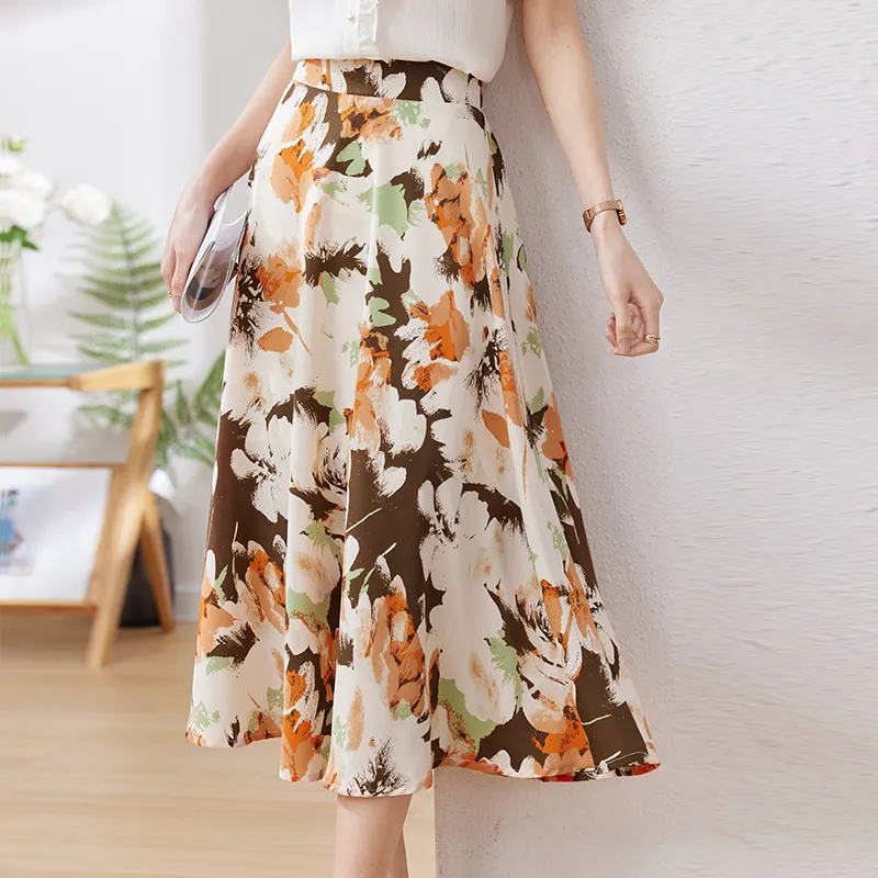 FANQIN Casual Long Skirts Women's Apricot Base With Neroli-4