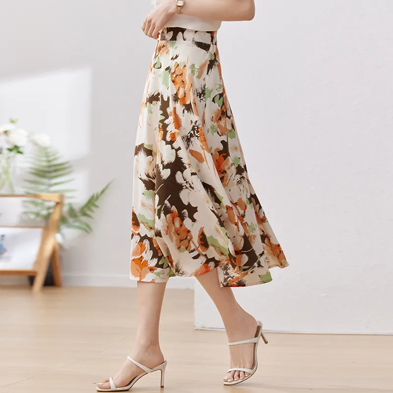 FANQIN Casual Long Skirts Women's Apricot Base With Neroli-3