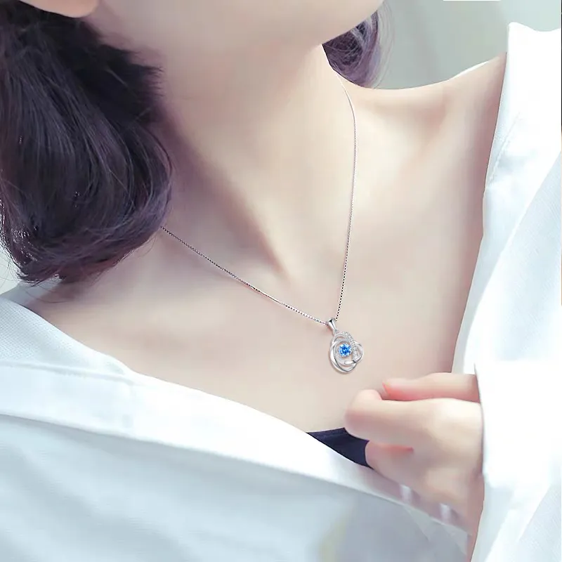 VANA 925 Sterling Silver Necklaces Women's Silver White Sea Blue-3