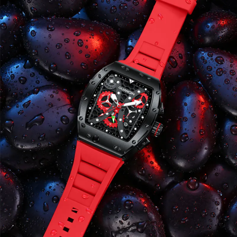 GUANQIN GUANQIN GJ16198 Mechanical Movement Rubber Strap Watch Men's Watches Black Dial-13