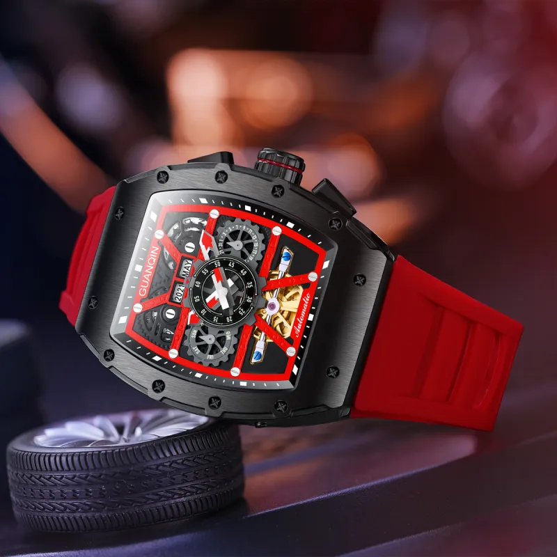 GUANQIN GUANQIN GJ16197 Automatic Mechanical Movement Silicone Strap Watch Men's Watches Cut-Out Dial-31
