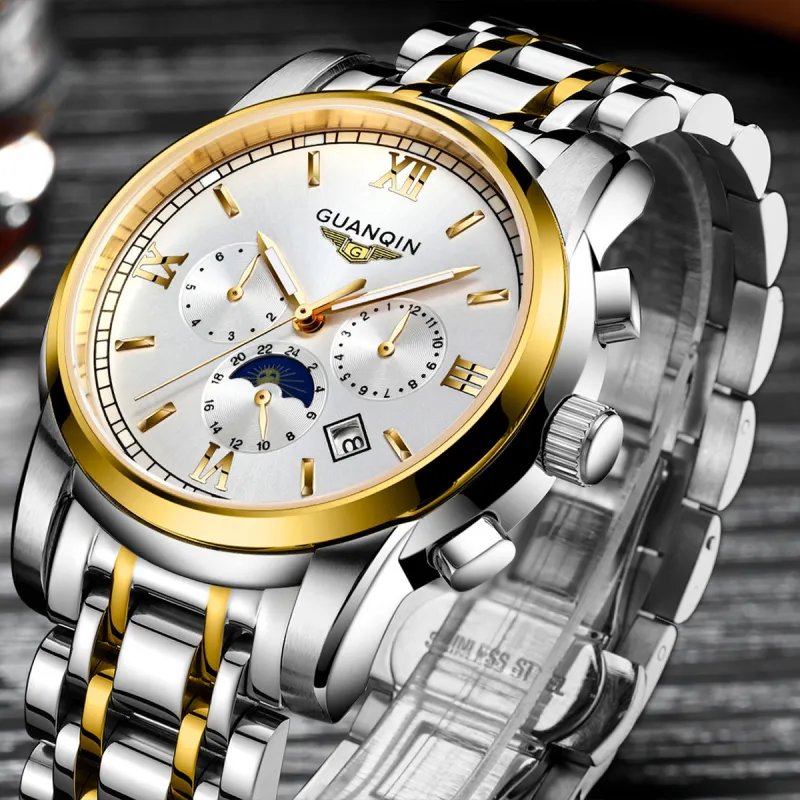 GUANQIN GUANQIN GJ16040.JGD Mechanical Movement Stainless Steel Watchband Watch Men's Watches White Dial-5