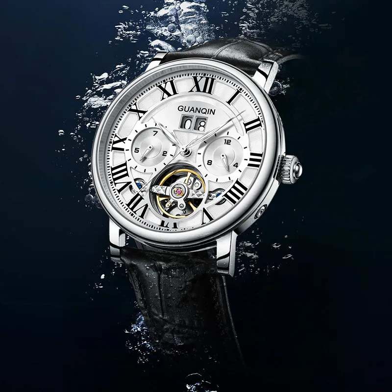 GUANQIN GUANQIN GJ16283 Automatic Mechanical Movement Genuine Leather Strap Watch Men's Watches White Dial-4