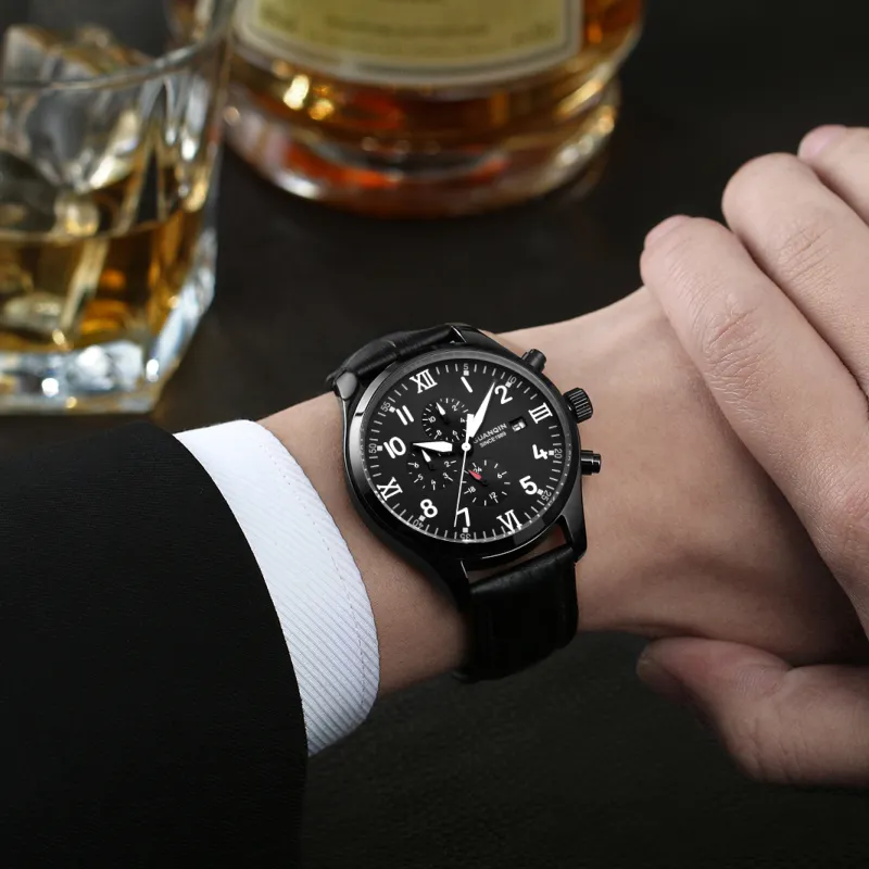 GUANQIN GUANQIN GJ16012 Mechanical Movement Genuine Leather Strap Watch Men's Watches Black Dial-3