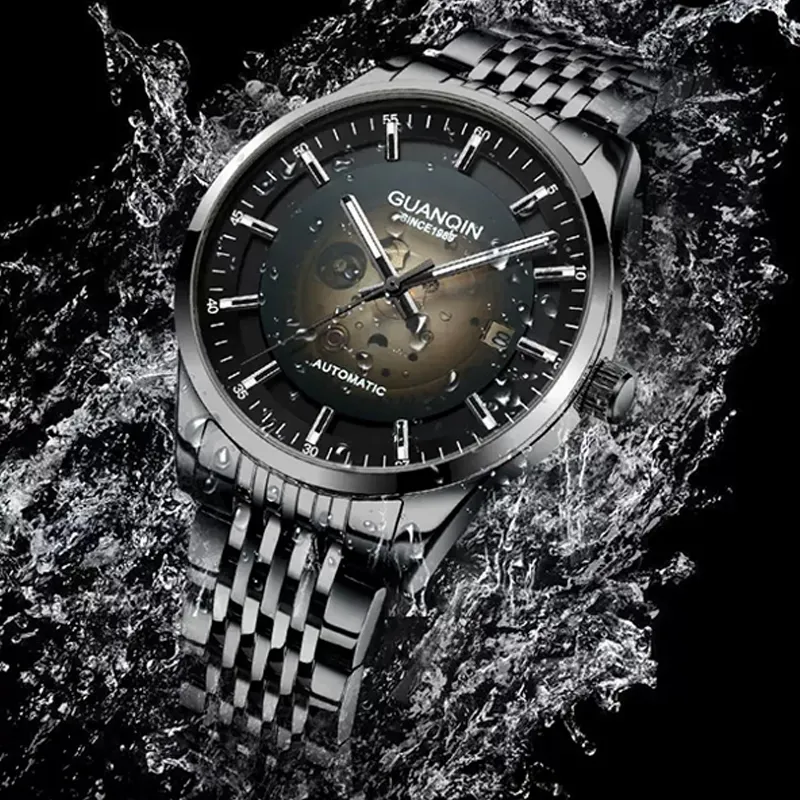 GUANQIN Automatic Mechanical Movement Stainless Steel Watchband Watch Men's Watches Black Dial-10