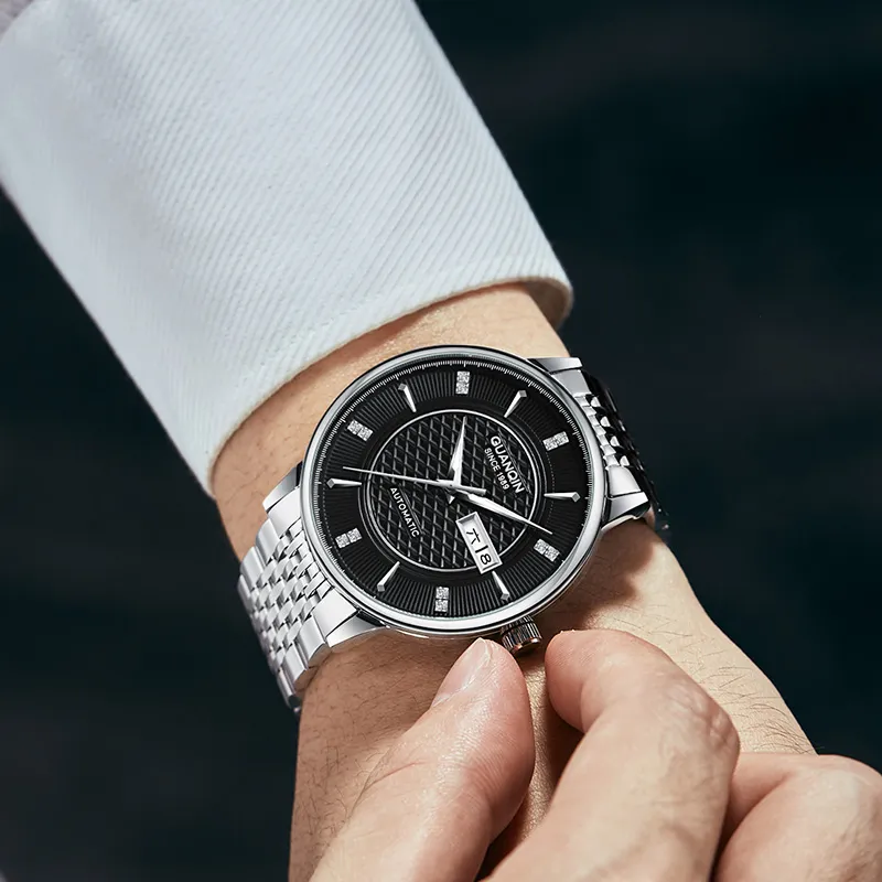 GUANQIN GJ16298 Automatic Mechanical Movement Stainless Steel Watchband Watch Men's Watches Black Dial-1