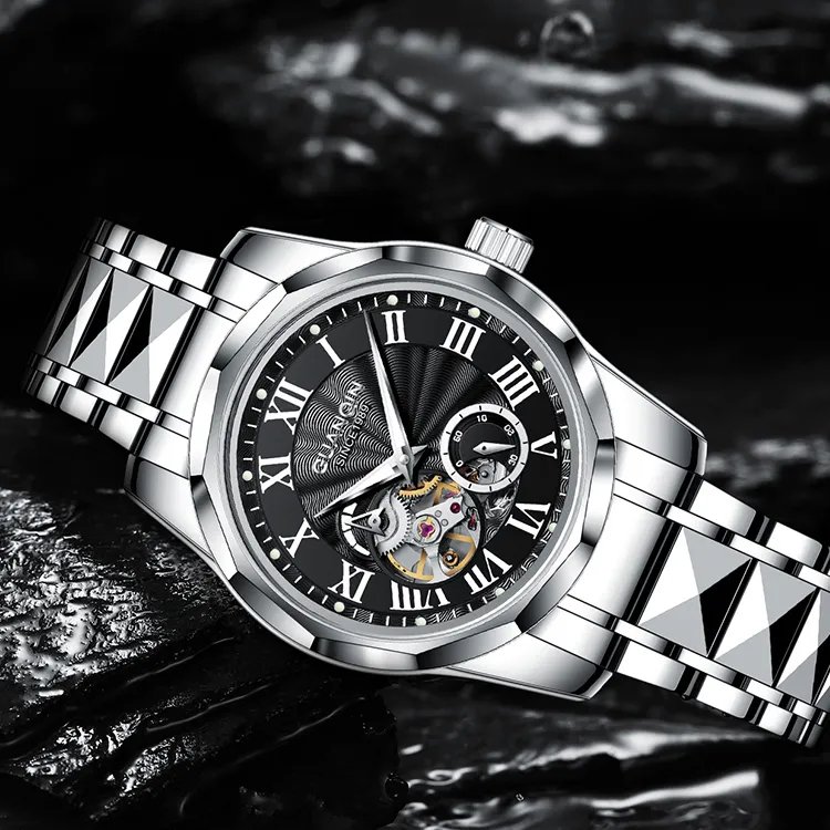 GUANQIN Automatic Mechanical Movement Tungsten Steel Strap Watch Unisex White Dial-12