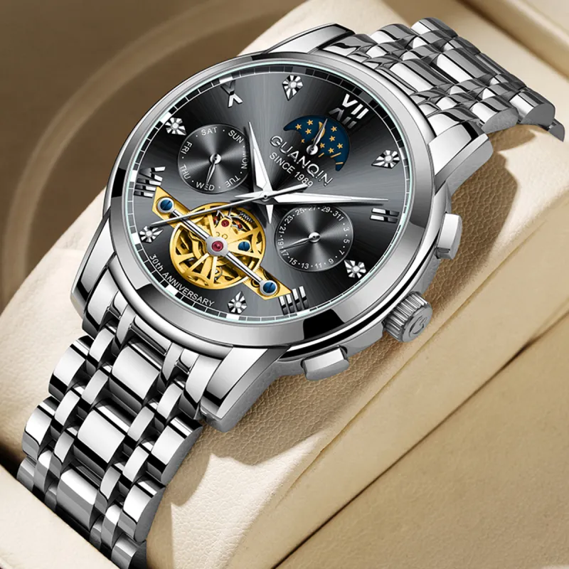 GUANQIN GJ16352 Mechanical Movement Stainless Steel Watchband Watch Men's Watches Silver Dial-8