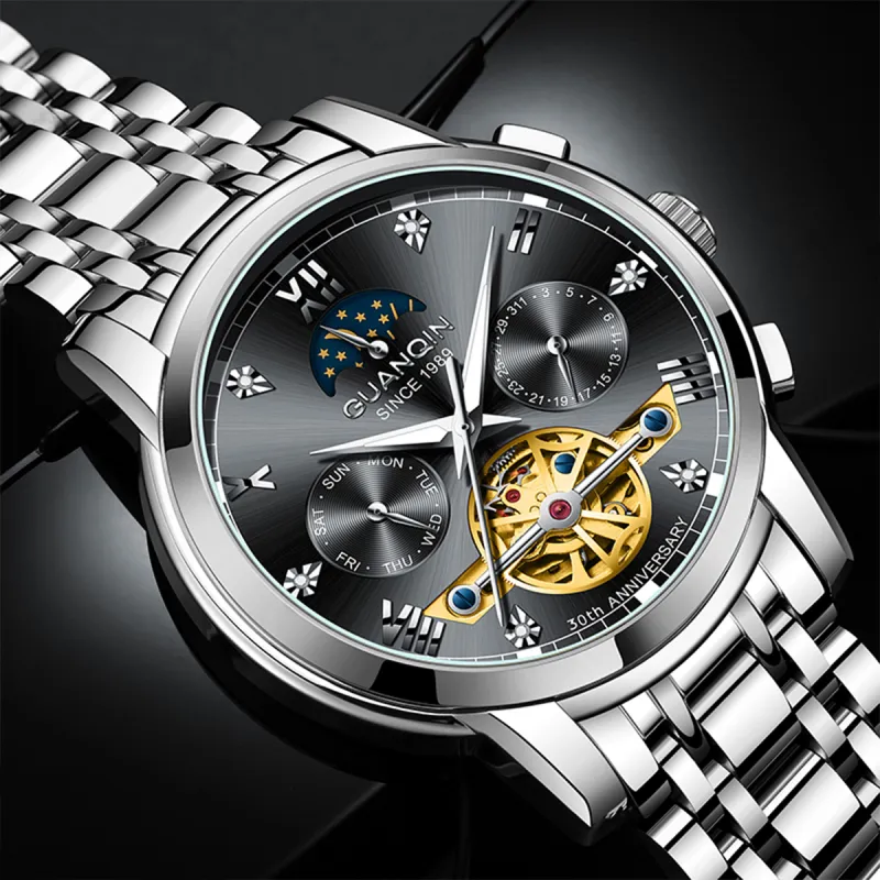 GUANQIN GJ16352 Mechanical Movement Stainless Steel Watchband Watch Men's Watches Silver Dial-9