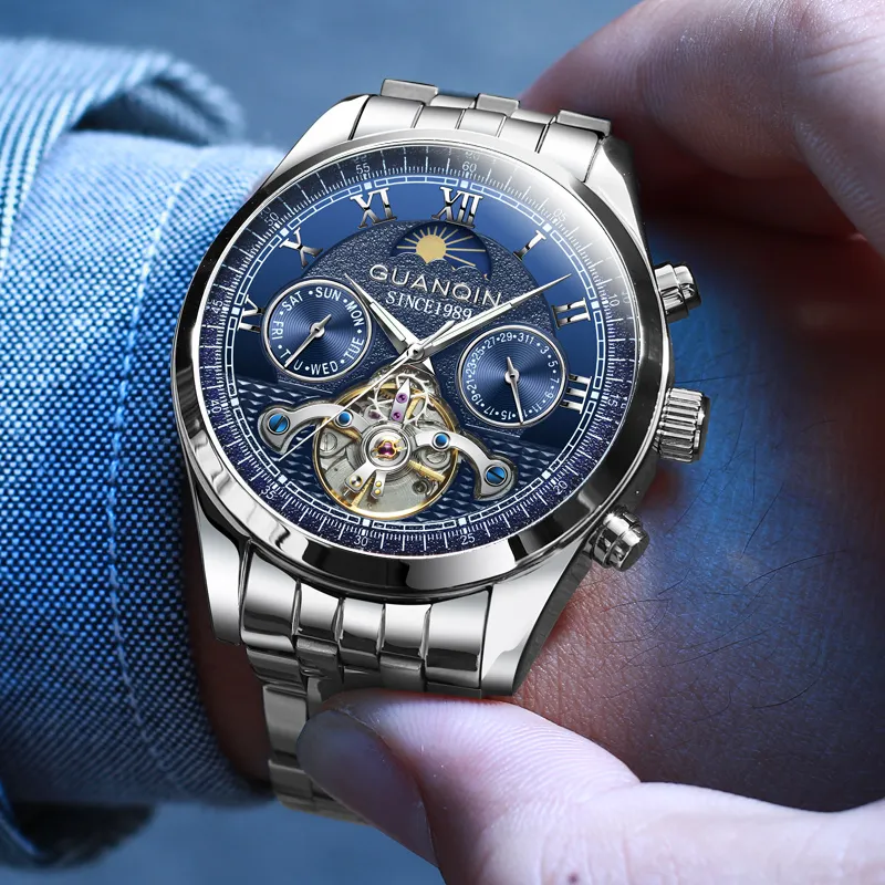 GUANQIN GJ16122 Automatic Mechanical Movement Stainless Steel Watchband Watch Men's Watches White Dial-8