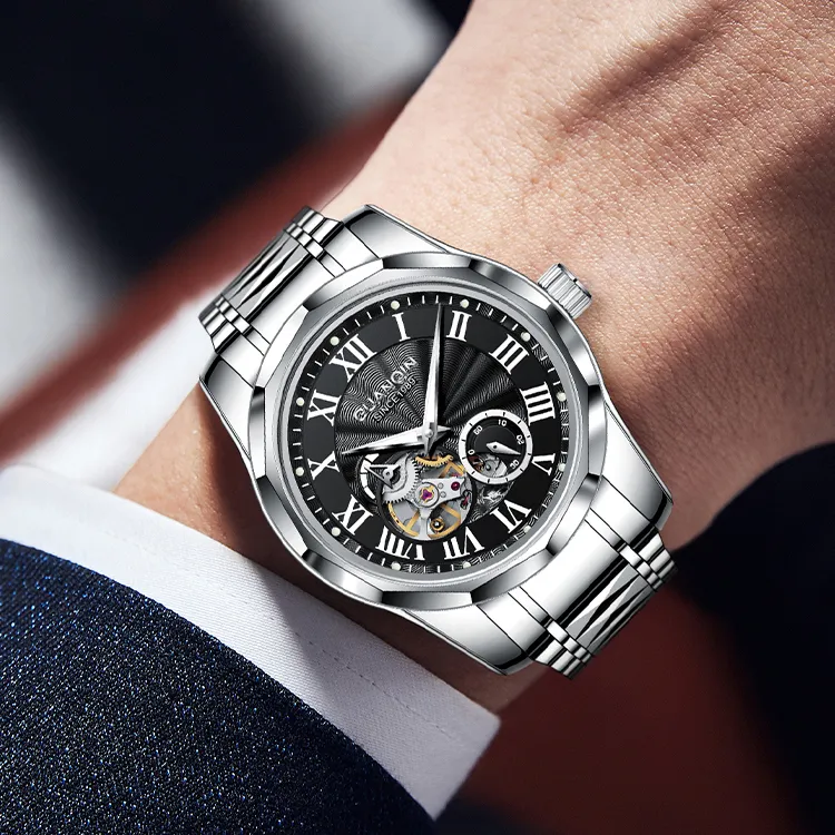 GUANQIN Automatic Mechanical Movement Tungsten Steel Strap Watch Unisex White Dial-11