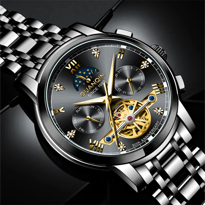 GUANQIN GJ16352 Mechanical Movement Stainless Steel Watchband Watch Men's Watches Silver Dial-18